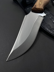 Cuchillo de Camping de Acero Inoxidable con Hoja Fija, Mango de Madera de Olivo y Funda de Cuero, Cuchillo de Caza para Exteriores - Product Image 5