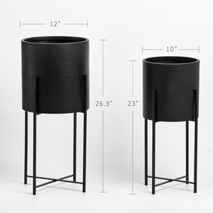 Black Metal Dome Planter Set of 2 with Removable Stands <b>Large</b> Modern <b>Indoor</b> Outdoor Flower <b>Pots</b> for Living Room Patio Garden - Product Image 2