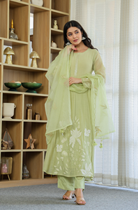 Indian Ethnic Wear Women Chanderi Silk Outfit Dupatta Set for Office Wear Party Comfortable Kurta Suit Set - Product Image 2