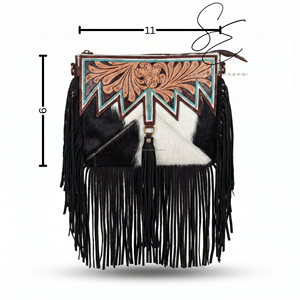 Handcrafted Cowhide Fringe <b>Sling</b> <b>Bag</b> Western Tooled Leather Crossbody Boho Tassel <b>Bag</b> for Women Turquoise <b>Bag</b> Cowgirl Purses - Product Image 3