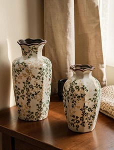 Hot <b>Ceramic</b> Flower <b>Vase</b> Shabby Chic Style Painted Floral Design Tabletop Decor 8-16 Inches Exquisite Durable - Product Image 5