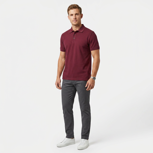 <b>Men's</b> Solid Color Short Sleeve Polo <b>Shirt</b> Knitted Casual Style Regular Fit <b>Burgundy</b> - Product Image 2