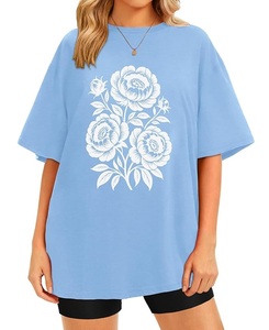 Camiseta de Algodón 100% Estampada al por Mayor para Mujer, Manga Corta, Cuello Redondo, Hombro Caído, Cómoda, Oversize, de Bangladesh - Product Image 2