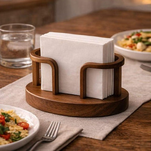 Porte-serviettes en bois avec base ronde et support incurvé vertical pour la décoration moderne de la table à manger et du comptoir de cuisine - Product Image 2