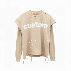 เสื้อยืดแขนยาวสีเทาแบบโอเวอร์ไซส์ แต่งขอบตัดต่อและเว้าช่วงตัว คอทรงโอ สไตล์สตรีท สำหรับผู้ชาย ผ้าเจอร์ซีย์คอตตอน - Product Image 5