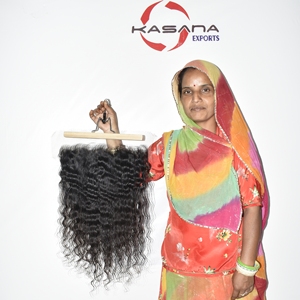 13*6 HD Frontal Machine Double Weft Deep Wave 100% Indian Raw Natural Color Remy Hair Extensions Clip-in Black 100g <b>Polybag</b> - Product Image 4