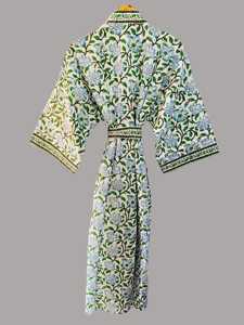 Robe tunique imprimée au bloc, Kimono de nuit, Robe de maternité en coton, Peignoir de demoiselle d'honneur, Magnifique kimono en tissu doux - Product Image 4