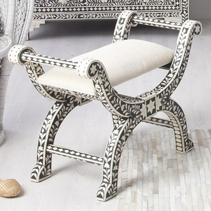 Traditional Farmhouse Entry Bone Inlay Jenny <b>Stool</b> Pink Console - Product Image 3