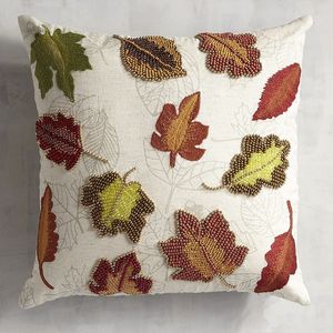 <b>Red</b> Maple Leaf Beaded <b>Sequin</b> Cushion Cover Linen Fabric Hand Embroidered Autumn Theme Throw Pillow Case For Sofa Couch Bed Home - Product Image 6