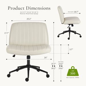 Criss <b>Cross</b> <b>Legged</b> Office <b>Chair</b> with Wheels PU Leather Armless Executive <b>Chair</b> in Beige - Product Image 4