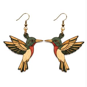 Boucles d'oreilles pendantes en forme de grue en bois, plaquées or, style bohème, bijoux de mode pour femmes - Product Image 4