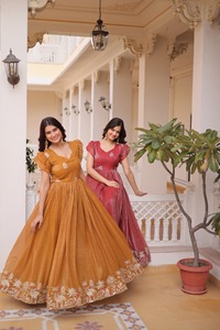 Indian Traditional Stunning Gown in Silver Crunchy with Embroidery Work for Wedding Occasion and festive Party for Women Wear - Product Image 4