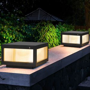 12\" Modern Outdoor LED Fence <b>Light</b> <b>Solar</b> Powered Black LED <b>Post</b> Cap for Pathways Decks & Patios-2 Pack - Product Image 1