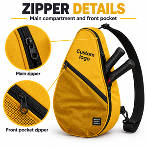 Sac de raquette de squash personnalisé jaune moutarde, forme goutte d'eau, poche avant en maille, bandoulière réglable pour le transport quotidien sur le terrain - Product Image 4