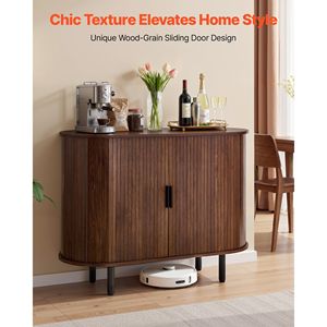 Mobile Bar Caffè Scanalato Stile Mid-Century con 2 Ante Scorrevoli, Credenza Buffet con Ante Scorrevoli, Tavolo Buffet - Product Image 2