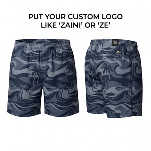Mens Swim Shorts 120 GSM Premium Microfiber Polyester/Cotton Mid Waist Elastic Quick Dry Grey <b>Black</b> Solid Digital Printed Woven - Product Image 1