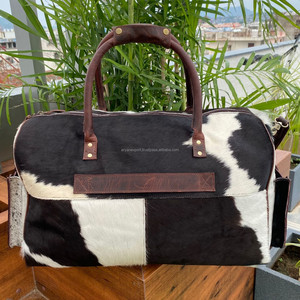 Hand Tooled & Hair on Cowhide Leather Large Duffel Bag Genuine Leather Overnight <b>Luggage</b> Bag Travel Weekender Bags for Unisex - Product Image 5