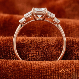 Rose Gold Emerald Cut Moissanite/Diamond Engagement Ring for Women, Five Stone <b>Step</b> Cut Side Diamond Ring - Product Image 3