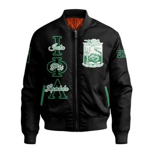 Chaqueta Universitaria Personalizada Iota Phi Lambda para Mujer, Chaqueta Bomber con Letras Negras, Escudo, Número y Año de la Hermandad - Product Image 5