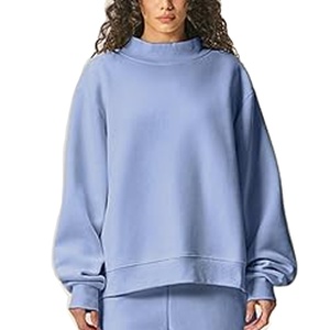 Custom Front Logo Women Autumn Casual Oversized Breathable Mock Neck <b>Pullover</b> <b>Jumper</b> Long Sleeves Drop Shoulder Sweatshirt - Product Image 1