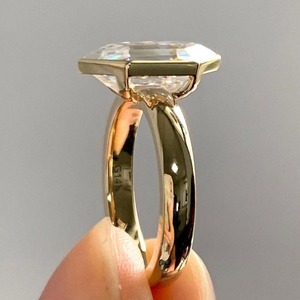 3 Ct Elongated Hexagon Cut Lab Grown Diamond Engagement Ring 14K Solid Gold Full Bezel <b>Think</b> Band Ring Proposal Wedding Ring - Product Image 4