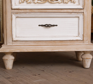 Elegante mesita de noche rústica de madera de mango estilo francés provincial, hecha a mano, con cajón de almacenamiento. - Product Image 4