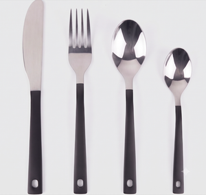 Minimalist Cutlery Set With Black <b>Plastic</b> Handles Stainless Steel <b>Mirror</b> Polish Dishwasher Safe For Catering Events And Cafe - Product Image 1