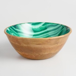 Moderna Tazón de Madera para Servir con Esmalte Verde Malaquita, Tazón Redondo de Madera Natural para Ensaladas, Utensilios de Cocina Hechos a Mano de Primera Calidad - Product Image 1