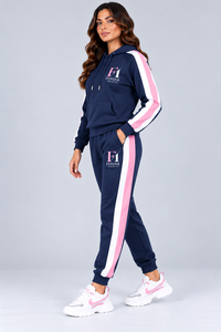 Ensemble de survêtement en molleton personnalisé pour femme, sweat à capuche zippé et pantalon de survêtement à empiècements contrastants, deux pièces, style streetwear et sportswear - Product Image 3