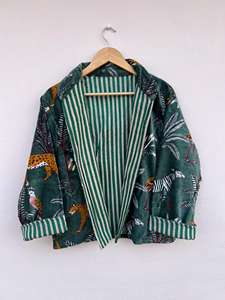 Veste en coton matelassée réversible, respirante, écologique, coupe-vent, à séchage rapide, en velours marron brodé Suzani - Product Image 3