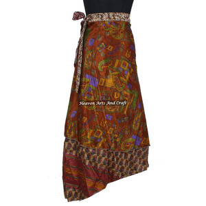 Two-Layer Vintage Silk Sari Reversible Wrap <b>Skirt</b> for Women <b>Long</b> Length Bohemian Sexy Maxi Dress for <b>Summer</b> - Product Image 6