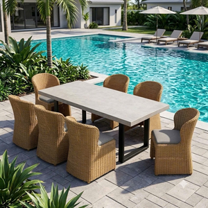Modern Waterproof Outdoor Garden Dining Furniture Set with PE Rattan <b>Chairs</b> <b>Aluminum</b> Frame Apartment-Friendly Large Dining <b>Table</b> - Product Image 1