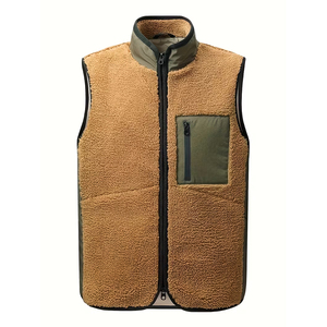Gilet en polaire sherpa pour homme adulte, col montant, fermeture éclair, vêtement d'extérieur décontracté chaud, couleur unie, matière polyester - Product Image 1