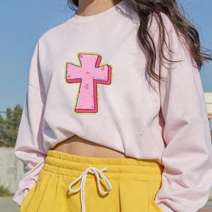 แผ่นปะติดรีดติดลายปักดอกไม้สีขาวชมพูขอบเหลืองสำหรับตกแต่งเสื้อผ้า - Product Image 5