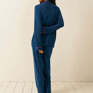 Ensemble de pyjama pour femmes en polyester/coton, manches longues, imprimé animal, noir, doux, pantalon long avec cordon de serrage, col roulé, décontracté - Product Image 2