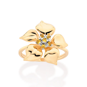 Flower <b>Cocktail</b> <b>Ring</b> 10K <b>Gold</b> Citrine Pave Setting Women's Romantic Daily Jewelry November Birthstone - Product Image 2