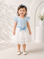 Ensemble haut brocart à fleurs pour bébés filles, avec jupe en Tulle, manches bouffantes, col rond, tenue de printemps pour nourrissons et tout-petits