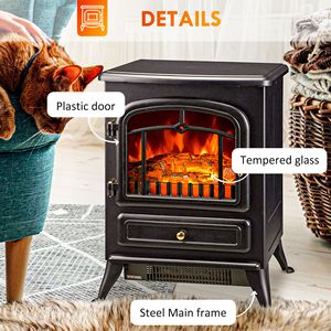 Chimenea Eléctrica Negra de 725W/1450W con Llamas LED Realistas y Leños, Color Negro - Product Image 2
