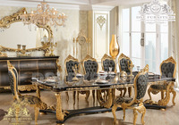 Ensemble de table à manger 9 pièces en teck massif de style européen, sculpté à la main, moderne, écologique, durable, taille personnalisée, meubles pour la maison