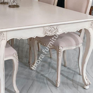 Luxury Handcrafted French Provincial 6 Seater <b>Dining</b> <b>Table</b> Set Ornate Carved <b>White</b> Antique Finish - Product Image 2