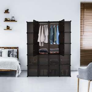 Organisateur empilable 20 cubes marron, armoire modulaire multifonctionnelle avec tringle suspendue, penderie portable, étagères de rangement design - Product Image 1