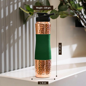 Botella de Agua de Cobre de 1 Litro, Verde, Antiderrames, Reutilizable, 29 cm de Altura, Botella de Cobre Resistente para Hogar y Oficina - Product Image 5