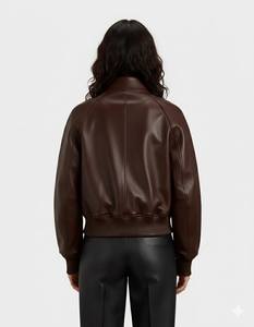 แจ็คเก็ตหนังทรงบอมเบอร์สำหรับผู้หญิง สไตล์ไบค์เกอร์คลาสสิก - Product Image 3