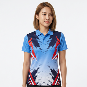 เสื้อโปโลแขนสั้นผู้ชาย ลายเรขาคณิต สีน้ำเงิน แดง ขาว แห้งเร็ว ผ้าถักโพลีเอสเตอร์ สปอร์ต ทรงปกติ - Product Image 6