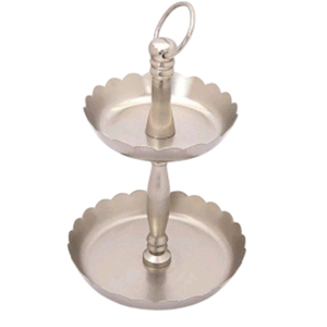Support à gâteau moderne à 2 niveaux en métal, luxueux, en aluminium nickelé, finition brillante, élégant, pour mariage, fête ou célébration. - Product Image 1