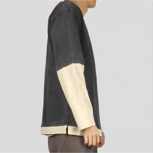 เสื้อยืดโอเวอร์ไซส์ผู้ชาย แขนยาวสองชั้น สไตล์วินเทจ ผ้าฝ้ายเนื้อนุ่ม สวมใส่สบาย สไตล์สตรีท - Product Image 6