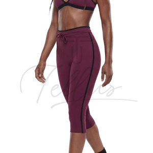 Leggings Capri Bleus Taille Haute avec Bande Latérale et Cordon de Serrage, Pantalon de Yoga Sans Couture Extensible dans les Quatre Sens, Couleur Unie, Tenue d'Entraînement - Product Image 4