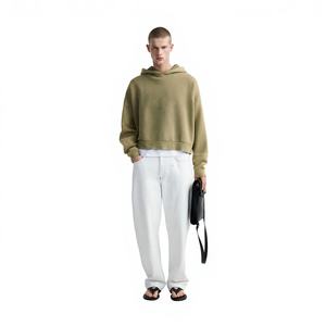 Men's Heavyweight Cotton French Terry Oversized Acid Wash Pullover Hoodie Streetwear with Embroidered Logo Thick Fleece Collar - Product Image 1