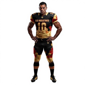 Ensemble uniforme de football américain personnalisé de haute qualité noir et or nid d'abeille, maillot et pantalon, numéro 10, B.B Industries, vêtements de sport d'équipe - Product Image 1