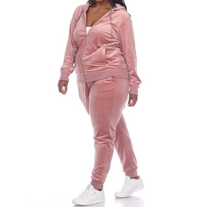 Women Solid Polyester <b>Velour</b> 2-Piece <b>Tracksuit</b> Set Zip-Up Hoodie and Long Jogger Pants Full-Zip Casual Wear - Product Image 5